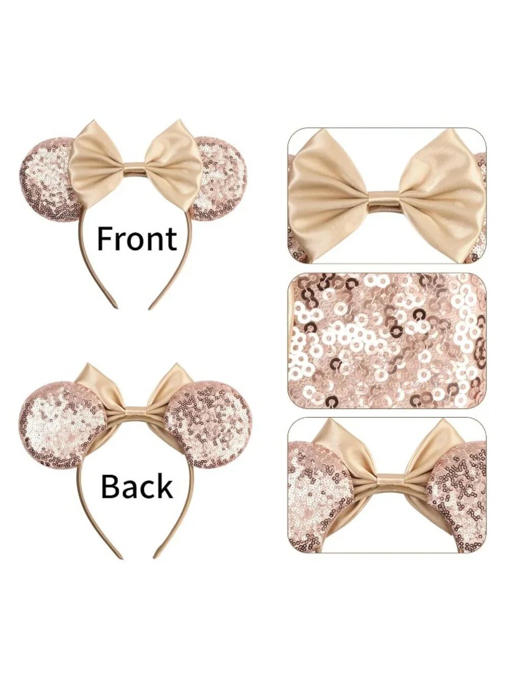 Women Cream Polyester Sparkle Sequins Mickey Mouse Hair Bow Handmade Headband